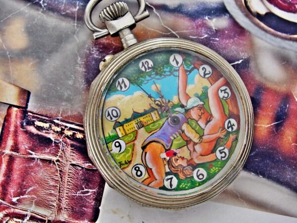 Beautiful hand-painted erotic pocket watch from the 1930s. - Image 5