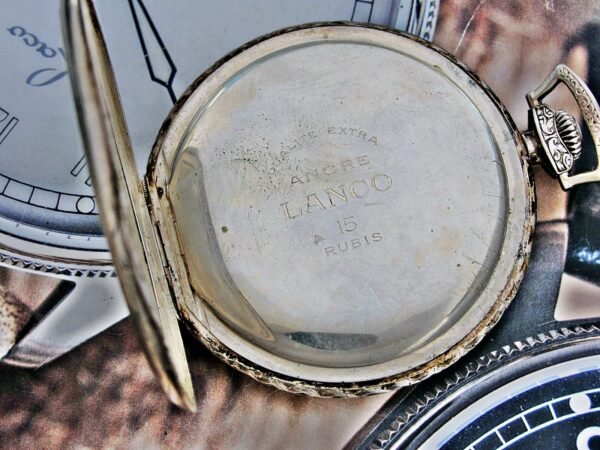 Very nice Swiss Lanco (Langendorf) silver pocket watch with leather case from th - Image 11