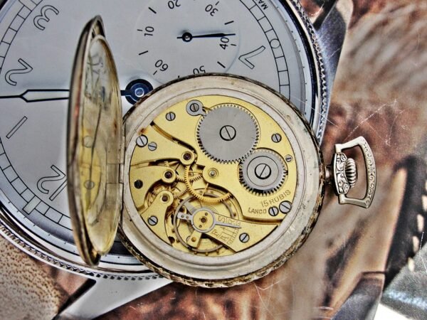 Very nice Swiss Lanco (Langendorf) silver pocket watch with leather case from th - Image 16