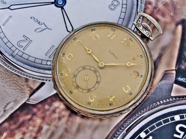 Very nice Swiss Lanco (Langendorf) silver pocket watch with leather case from th - Image 3