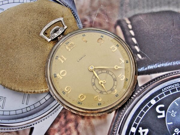 Very nice Swiss Lanco (Langendorf) silver pocket watch with leather case from th - Image 6