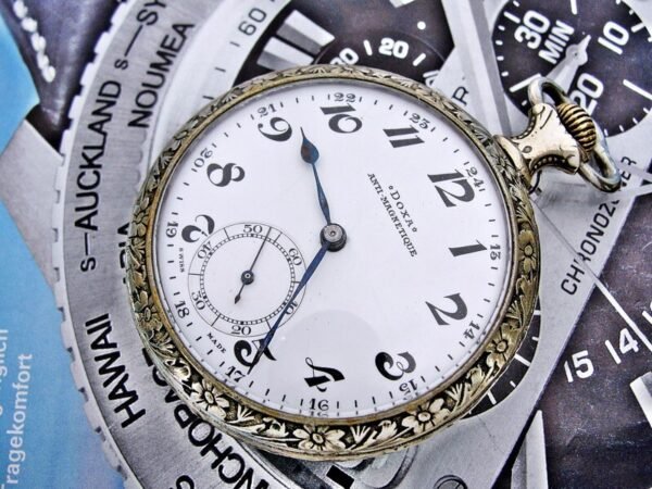 Very rare back Doxa pocket watch with porcelain dial from the 1920s. - Image 4