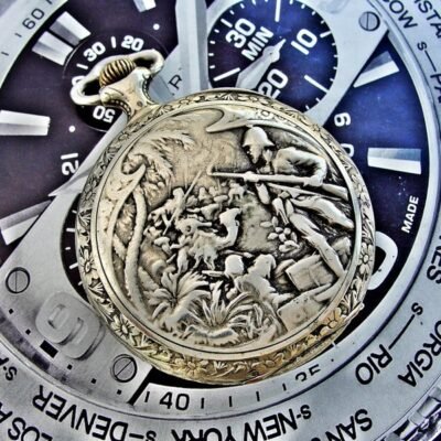 Very rare back Doxa pocket watch with porcelain dial from the 1920s.