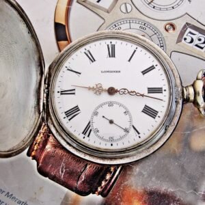 Beautiful double-lid silver hunter Longines pocket watch from 1905.