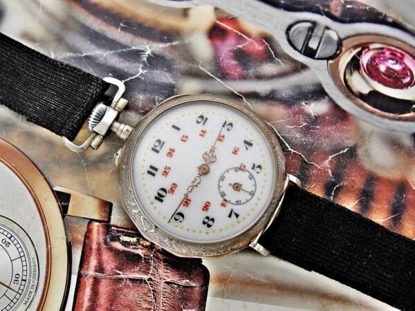 Beautiful porcelain dial, silver case, swinging pocket watch. - Image 4