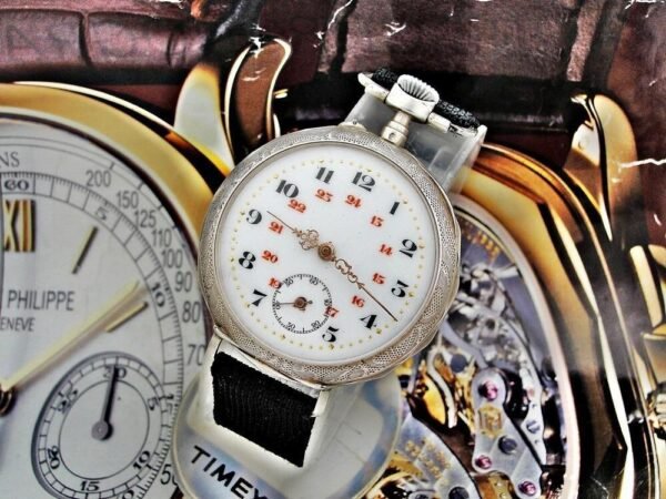 Beautiful porcelain dial, silver case, swinging pocket watch.
