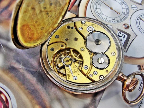Helvetia silver pocket watch in a very nice case with a porcelain dial. - Image 7