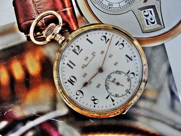 Helvetia silver pocket watch in a very nice case with a porcelain dial.