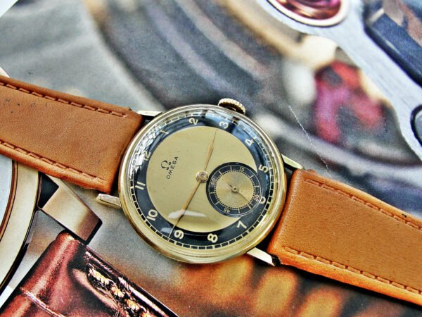 Beautiful bicolor dial 14-carat gold Omega watch from the 1940s. - Image 11