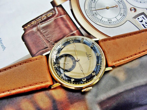 Beautiful bicolor dial 14-carat gold Omega watch from the 1940s. - Image 3