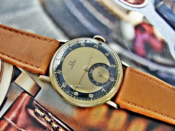 Beautiful bicolor dial 14-carat gold Omega watch from the 1940s. - Image 5