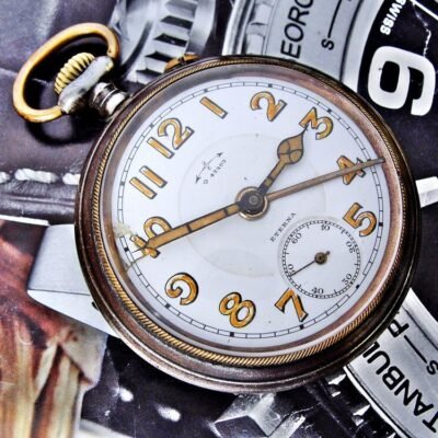 Beautiful very rare iron case Eterna alarm pocket watch from the early 1900s