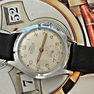Rare Swiss Tell watch with label from the 1950s. Very nice dial, very nice case.