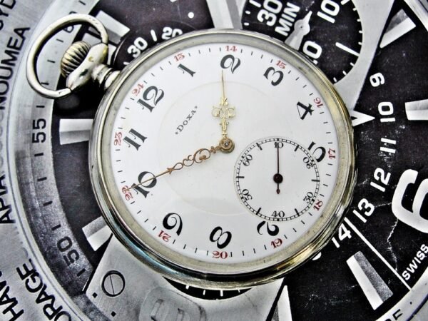 Beautiful Doxa pocket watch with porcelain dial from the 1920s