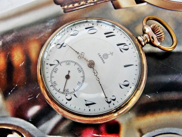 Junghans Centra silver pocket watch with porcelain dial from the 1920s. - Image 3