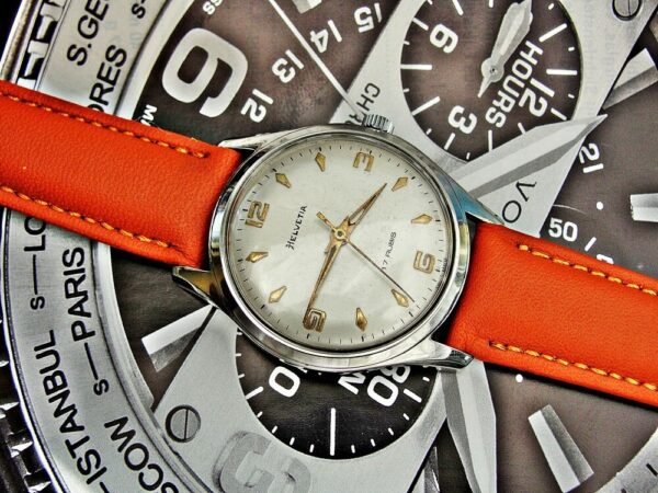 Nice steel Helvetia watch from the 1960s with a rare structure - Image 6