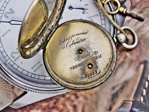 Rare porcelain dial silver key pocket watch from the 1800s - Image 11