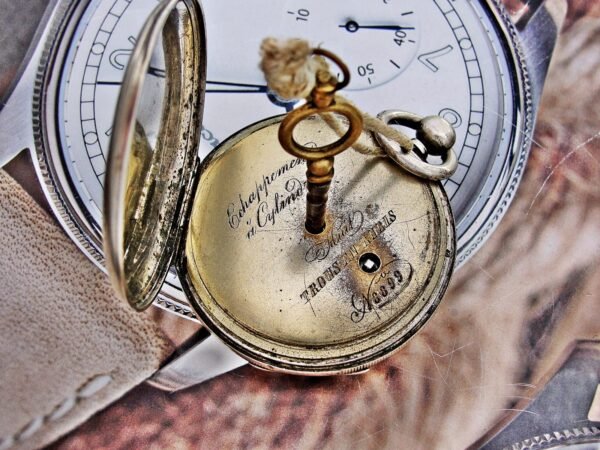 Rare porcelain dial silver key pocket watch from the 1800s - Image 12