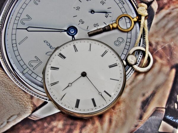 Rare porcelain dial silver key pocket watch from the 1800s - Image 3