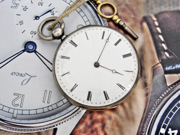 Rare porcelain dial silver key pocket watch from the 1800s - Image 5