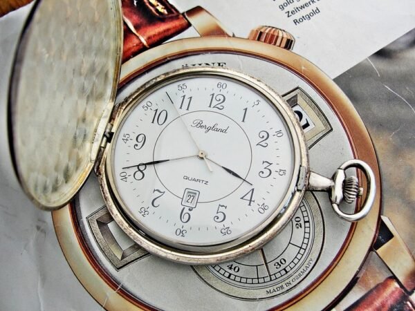 Rare silver Bergland Qwartz pocket watch from the 1980s - Image 5