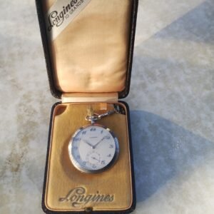 Very nice silver Longines pocket watch with box and silver chain from the early