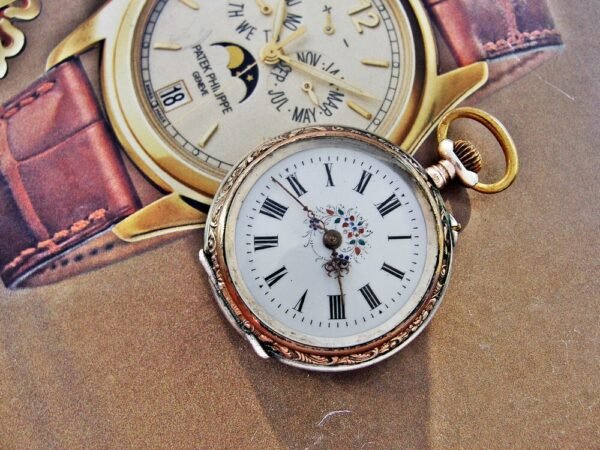 Silver porcelain nun's pocket watch with dial from the 1800s - Image 4