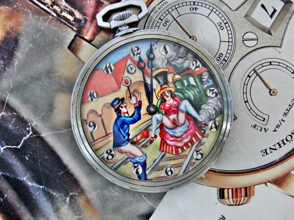 Beautiful hand-painted Doxa Locle erotic pocket watch from the 1940s. - Image 17