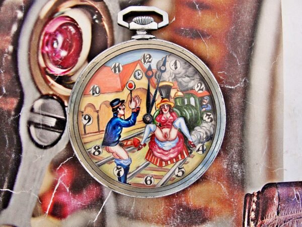 Beautiful hand-painted Doxa Locle erotic pocket watch from the 1940s. - Image 18