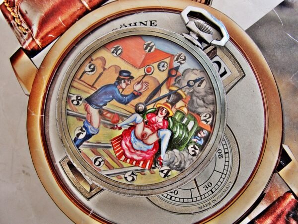 Beautiful hand-painted Doxa Locle erotic pocket watch from the 1940s. - Image 3