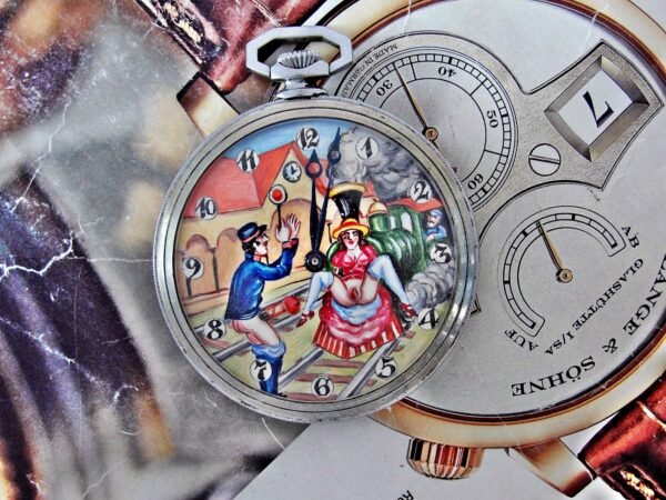 Beautiful hand-painted Doxa Locle erotic pocket watch from the 1940s. - Image 4