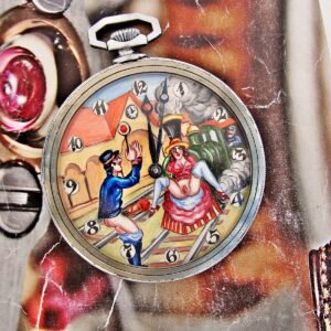 Beautiful hand-painted Doxa Locle erotic pocket watch from the 1940s.
