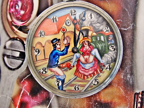 Beautiful hand-painted Doxa Locle erotic pocket watch from the 1940s. - Image 5