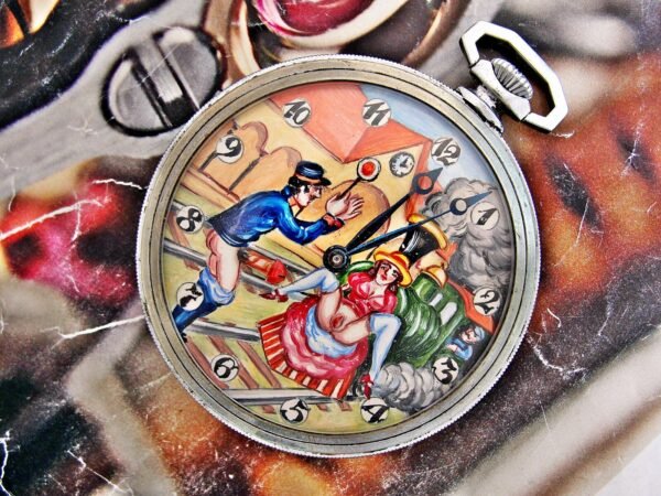 Beautiful hand-painted Doxa Locle erotic pocket watch from the 1940s. - Image 6