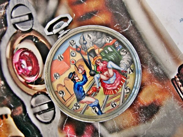 Beautiful hand-painted Doxa Locle erotic pocket watch from the 1940s. - Image 9