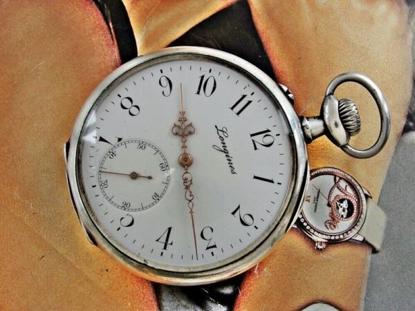 Longines silver pocket watch with porcelain dial from the early 1900s - Image 3