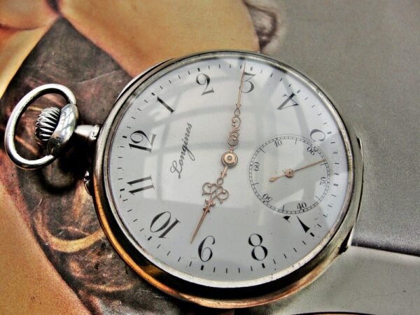 Longines silver pocket watch with porcelain dial from the early 1900s - Image 4