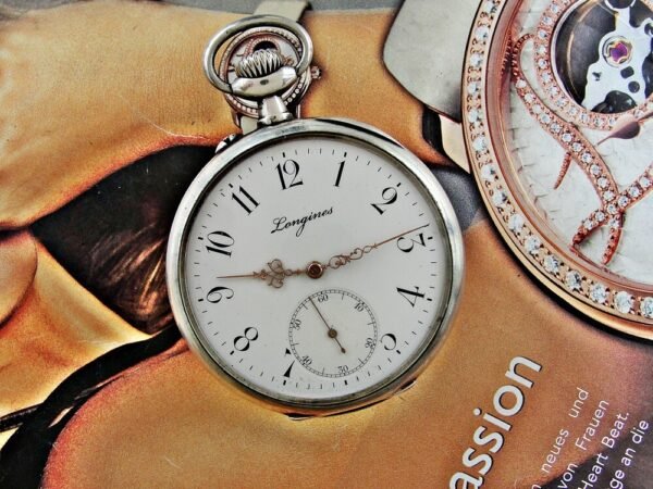 Longines silver pocket watch with porcelain dial from the early 1900s - Image 6