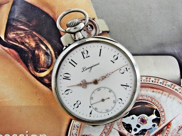 Longines silver pocket watch with porcelain dial from the early 1900s