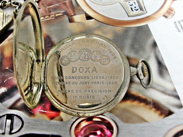 Nice Doxa pocket watch with metal holder from the 1920s - Image 11