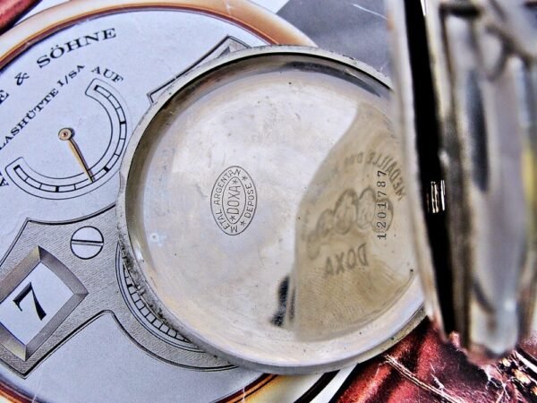 Nice Doxa pocket watch with porcelain dial and nice chain from the 1920 - Image 12