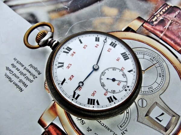 Rare Swiss porcelain dial iron case pocket watch from the 1920s. - Image 17