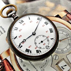 Rare Swiss porcelain dial iron case pocket watch from the 1920s.